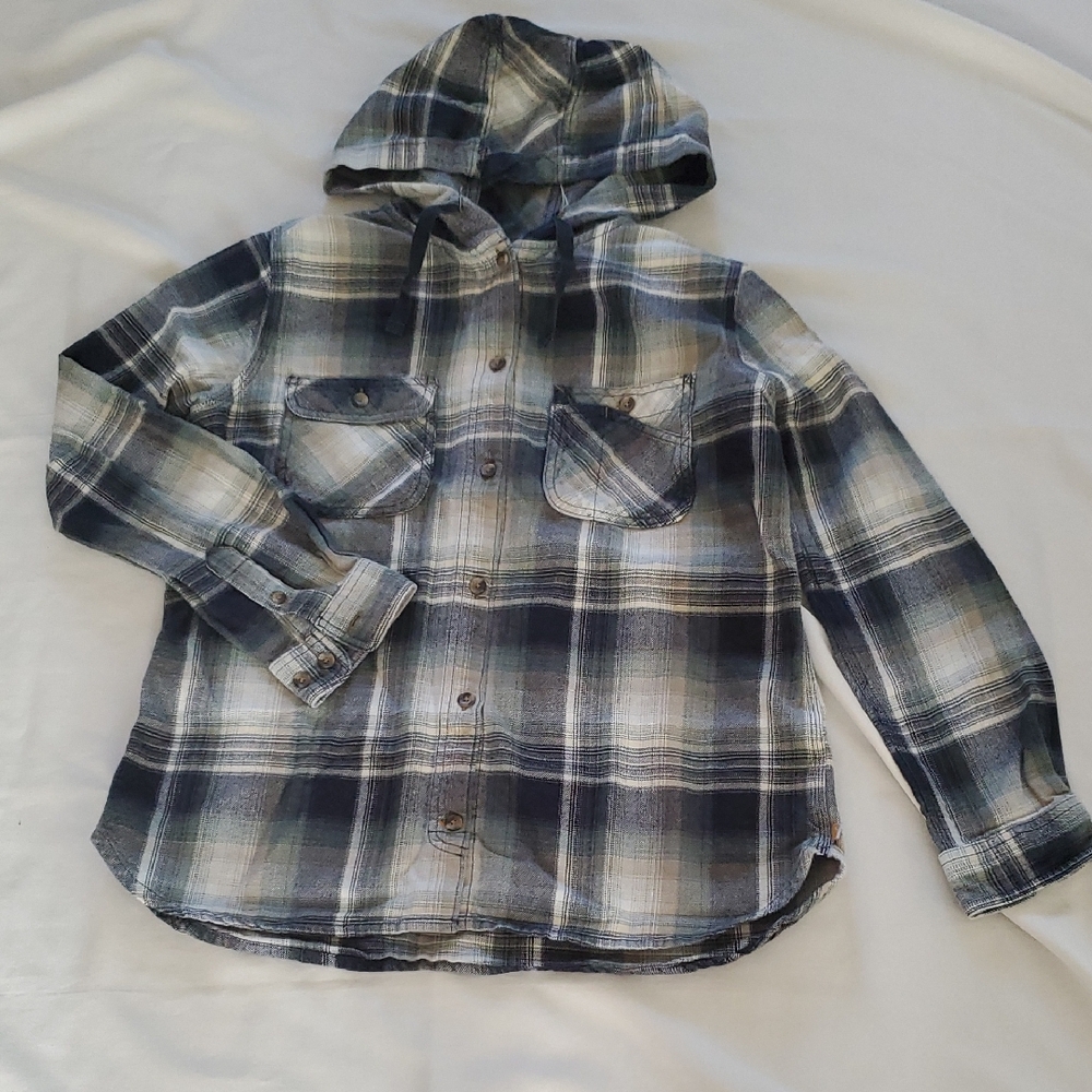 Carhartt Hooded Plaid Button-Up Shirt - Green/Gray
